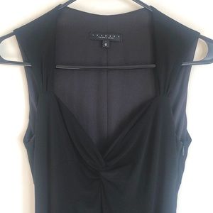 LAUNDRY Black dress, knot front, hi-lo hem, twist front neckline. Size 6